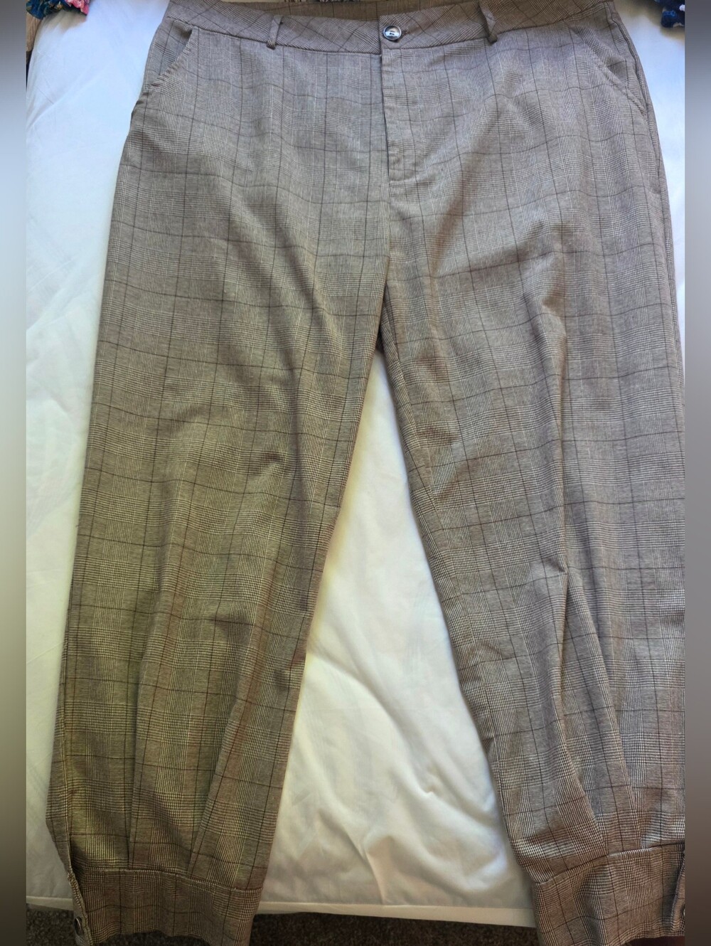 Woman Tailored Plaid Dress Pants - Taupe